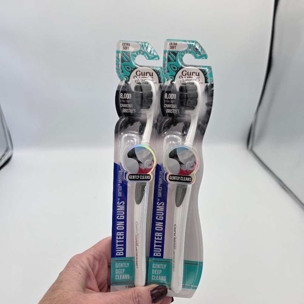 2 Pk Guru Nanda Butter On‎ Gums Extra Soft Toothbrushes 8000 Charcoal Bristles